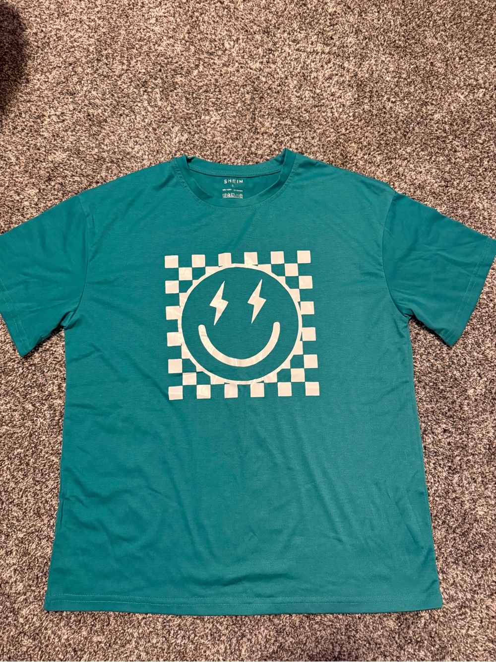 SHEIN Teal Smiley Graphic Short Sleeve Tee